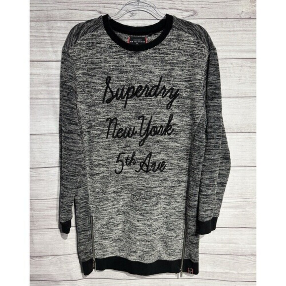 Superdry Dress Womens Medium Black Gray Cut & Sew Sweatshirt Dress Streetwear